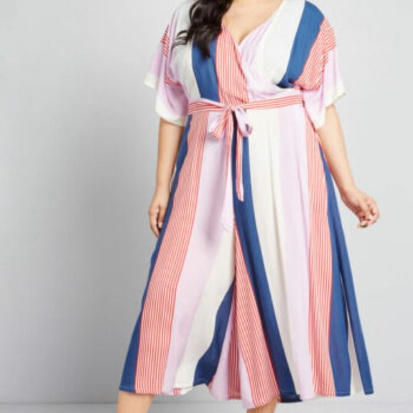 Collectif x Modcloth Keiko Sunset Stripes cropped Jumpsuit XS UK8 US4 NWOT - Picture 3 of 12